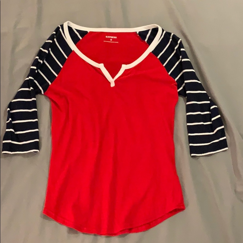 Express XS Red Blue Striped ¾ Sleeve Shirt
